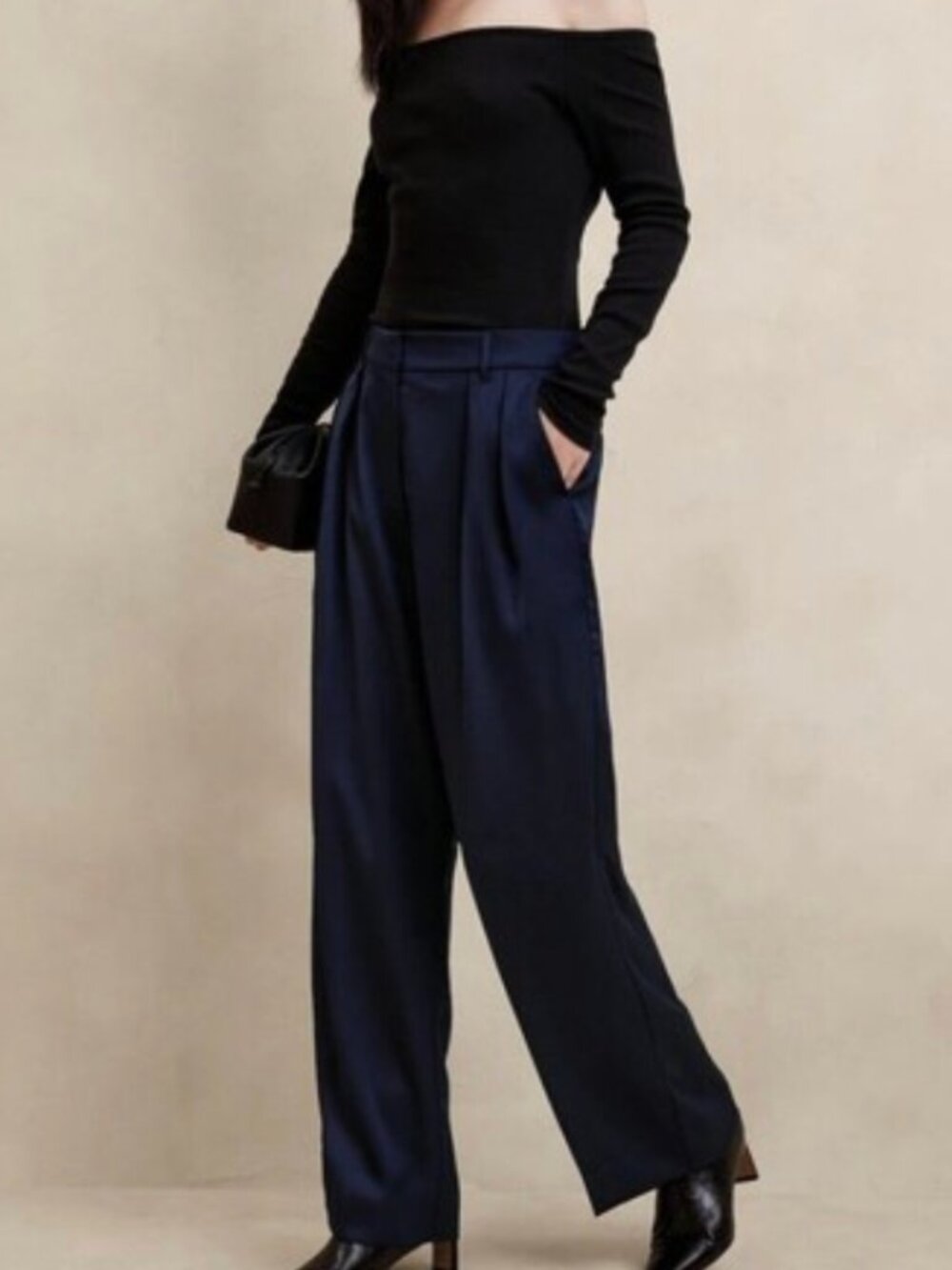 Navy Wide Leg Banana Republic Silky Drapey Pleated Trousers 0